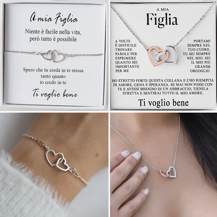 A mia Figlia - Braccialetto + Collana cuori